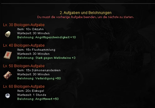 Biologen-Aufgaben und Belohnungen (Ingame-UI)